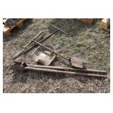 Cast iron tractor seat, 3 post hole diggers