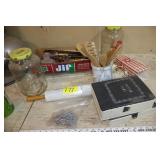 Kitchen items, rolling pin, jars