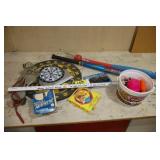 Toys, Dart board, skates, bats