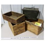 3 Wooden Ammo Boxes and 1 Ammo Can
