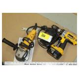 DeWalt angle grinder 14.4 drill, batteries &