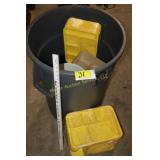 cafeteria trays, trash can, etc