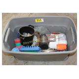 Large Gray tote with kitchen items