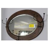 Vintage Oval Mirror- Wood frame w/oval hooks