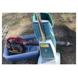 Leafblower, tubs, garbage can and vacuum