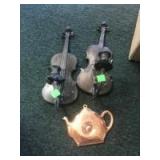 2 Wall mounted candle holders and a copper thermometer