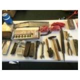 Vintage Tool lot, includes a brass scale, and vintage wrenches and more Vintage Tool lot, includes a brass scale, and vintage wrenches and more