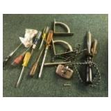 Lot of hand tools includes an old soldering iron