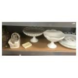 Assorted glassware includes several pieces of milkglass Assorted glassware includes several pieces of milkglass