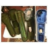 3- vintage violin or fiddle cases, with a few bows