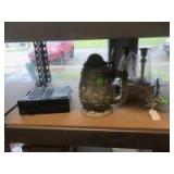 Car Stereo, Candlestick Holders, and a Beer Stein Car Stereo, Candlestick Holders, and a Beer Stein