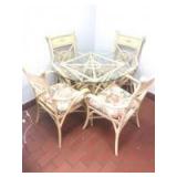 Outdoor Table and Chair set, with 4 chairs and glass top table. 35 inches across