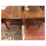 Set of matching Ethan Allen end tables, with dovetailed drawers and drop-leaf sides Set of matching Ethan Allen end tables, with dovetailed drawers and drop-leaf sides