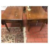 Set of matching Ethan Allen end tables, with dovetailed drawers and drop-leaf sides