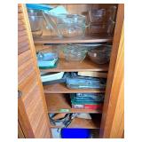 Casserole dishes, mixing bowls, cupcake pan, cake