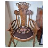 Antique high back chair with needle point seat