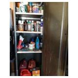 Shop Cabinet With Assorted Items: Gas Can, Oil,