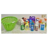 Cleaning supplies with laundry basket