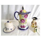 Cobalt blue chocolate pot, honey dish, tony wood