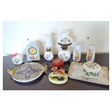 Vintage Vanity decor! Germany clock, pair of oil