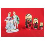 Occupied Japan figurine and Russian nesting dolls