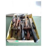 Assorted Tools: Pipe Wrenches, Hammers, Saw