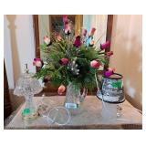 Pinwheel crystal pitcher with faux roses and 2