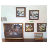 6 needle point pictures. Largest measures 18 1/2"