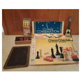 Vintage games lot! Toy boomerang, chess/checkers,