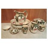 Wash bowl, pitcher, chamber pot, and accessories