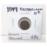 Rare 1849 Silver Netherlands Ten Cent Piece