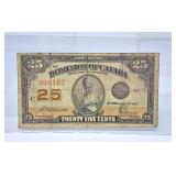 1923 Dominion of Canada 25 Cent Bill