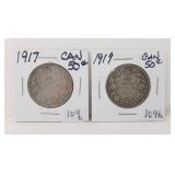 1917 and 1919 Canadian 50 Cent Pieces