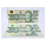 2 Canada 1991 $20 Bill