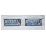 2 in a row Canada 1954 C. UNC