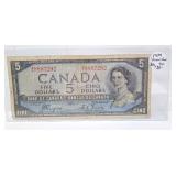 Devils Face 1954 Canada $5 Bill. Very good