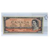 Devils Face 1954 Canada $2 Bill. Very Fine