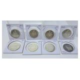 8 Canada 50 Cent Coins. 1959, 1960, 1961, 1962,