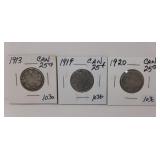1913, 1919 and 1920 Canadian Quarters