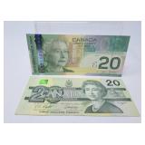 1991 Canada $20 Bill & 2004 Canada $20 Bill