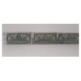 Three 1937 Canada One Dollar Bills