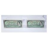 Pair of 1967 Canada $1 Bills
