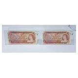 2 in a row Replacement notes 1974 Canada $2