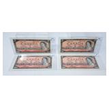 4 in a row 1954 Canada $2 Bills. Choice