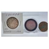 Canada 1911 50 cent piece, 1971 25 cent piece,