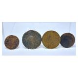 4 old coins. Dated 1852-1902. 1 is unreadable