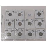Page of 11 Canadian Silver Dimes Starting in the