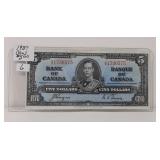 1937 Canada Five Dollar Bill. Vibrant Color.