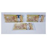 3 in a row 2011 Canada $100 Bill