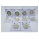 Ten, 1959, 1961, 1963, 1965 Canada 50 cent coins